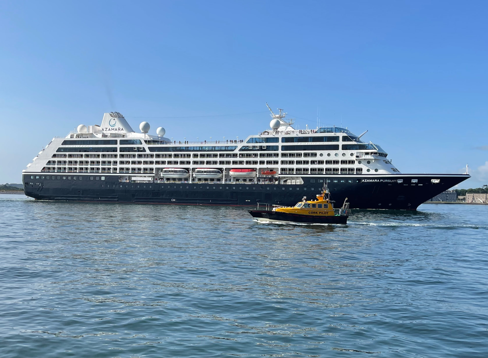 Cruise ship and Cork pilot boat in Cork Harbour