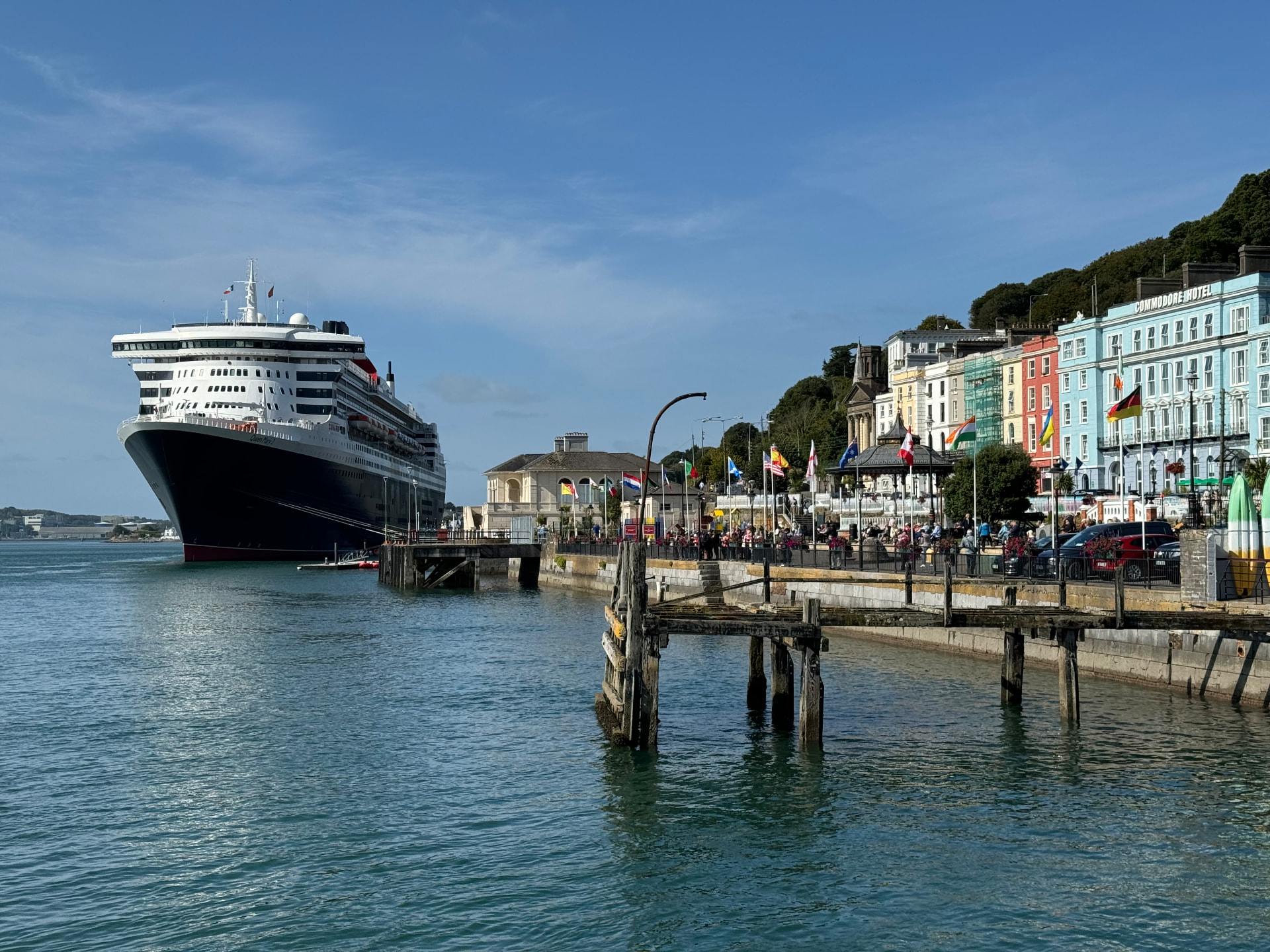 Cruise ship docked beside Cobh's colourful seafront